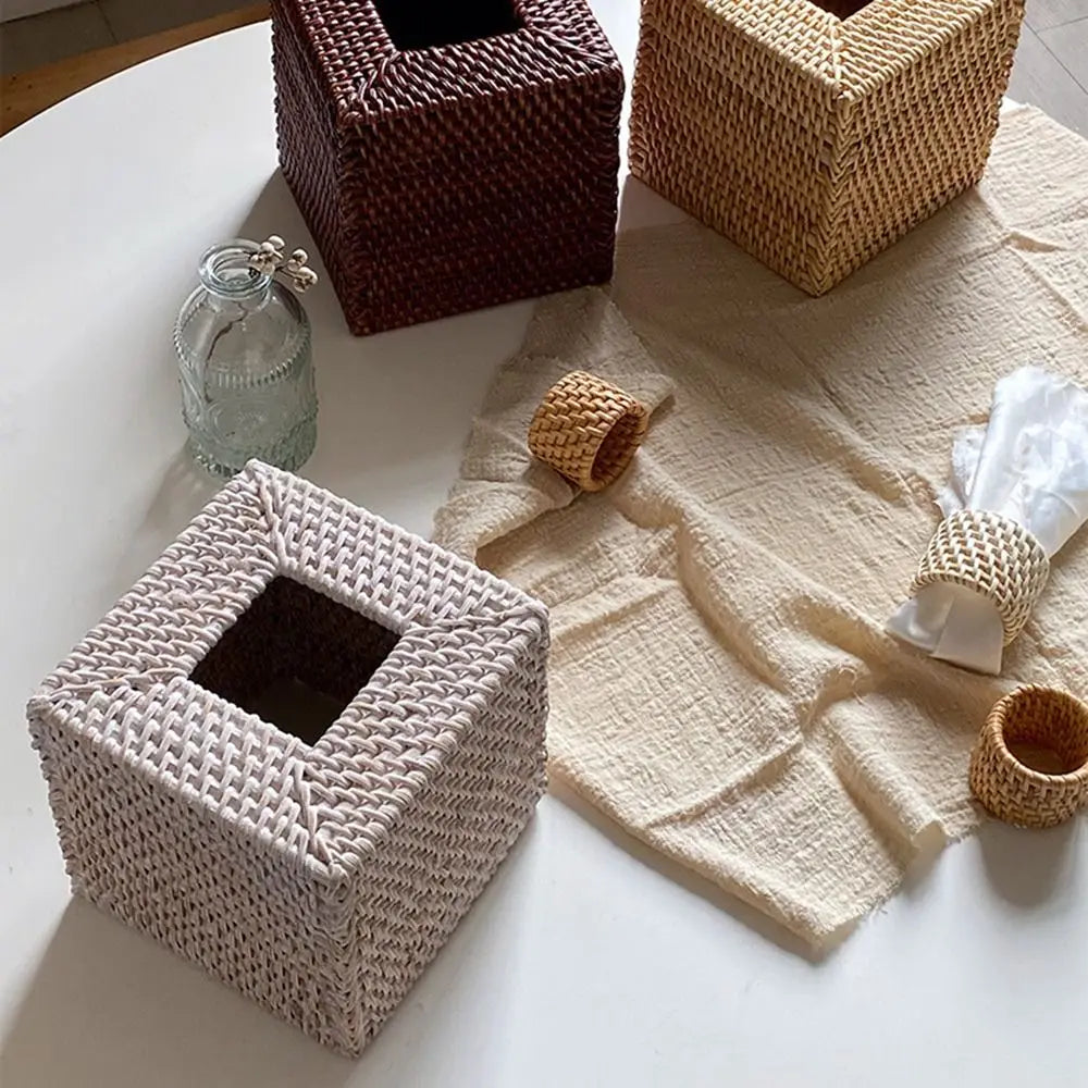 porte serviettes rustique tissé adhésif boîtes mouchoirs bacs rangement naturel beige marron clair
