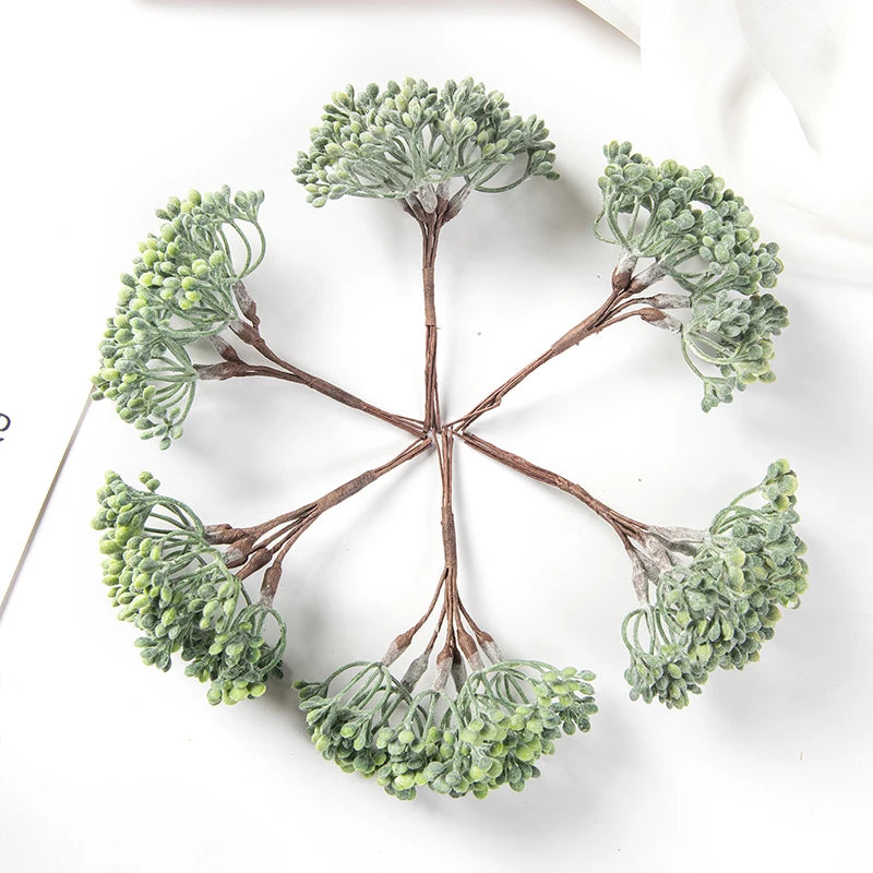 bouquets artificiels naturels vintage extérieurs branches accrochées fleurs boutons vert doré argenté rose six