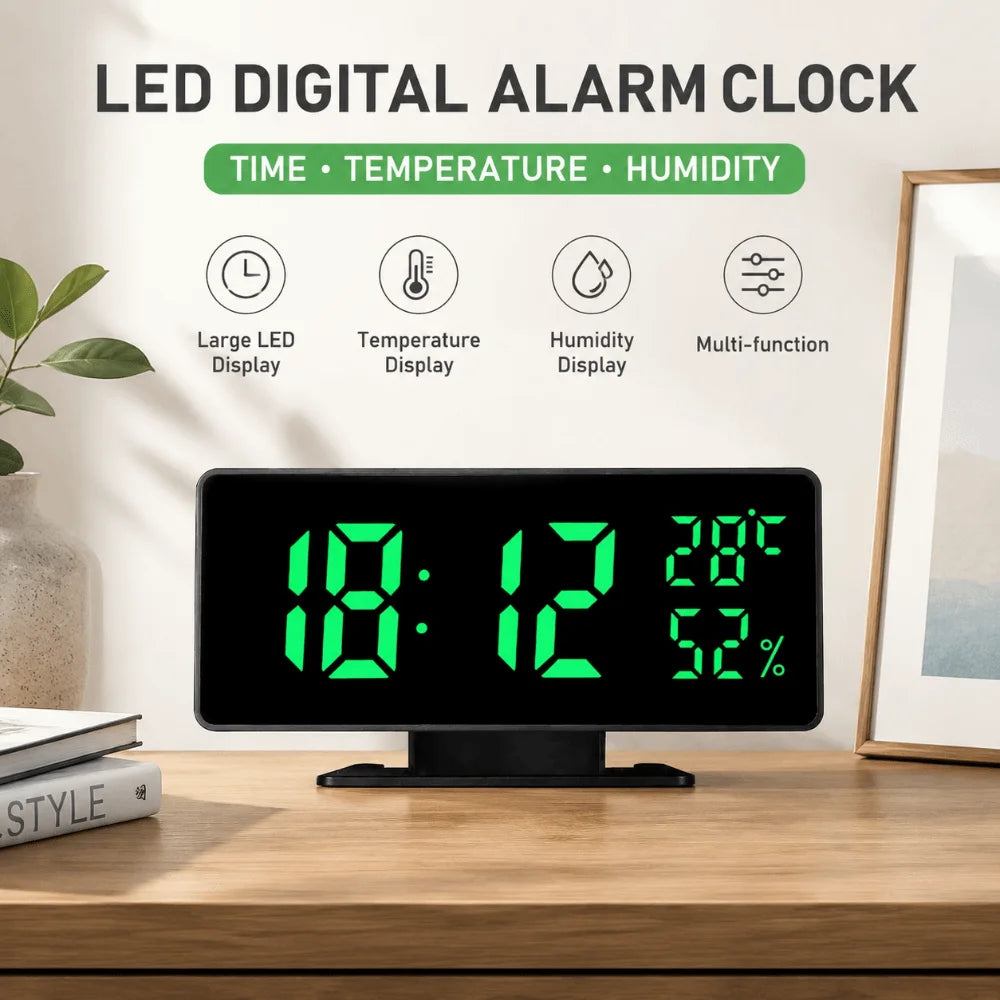 réveil numérique LED multifonction horloge minimaliste affichage température heure Snooze boutons réglables lumineux moderne