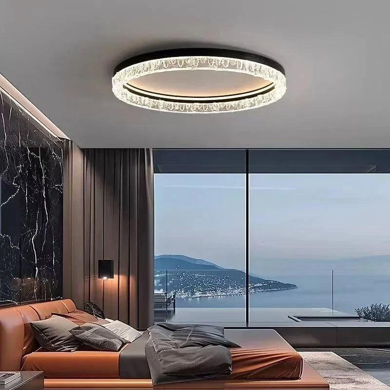 plafonnier led moderne orné cristaux blanc noir circulaire élégant surface interrupteur bouton lumière neutre