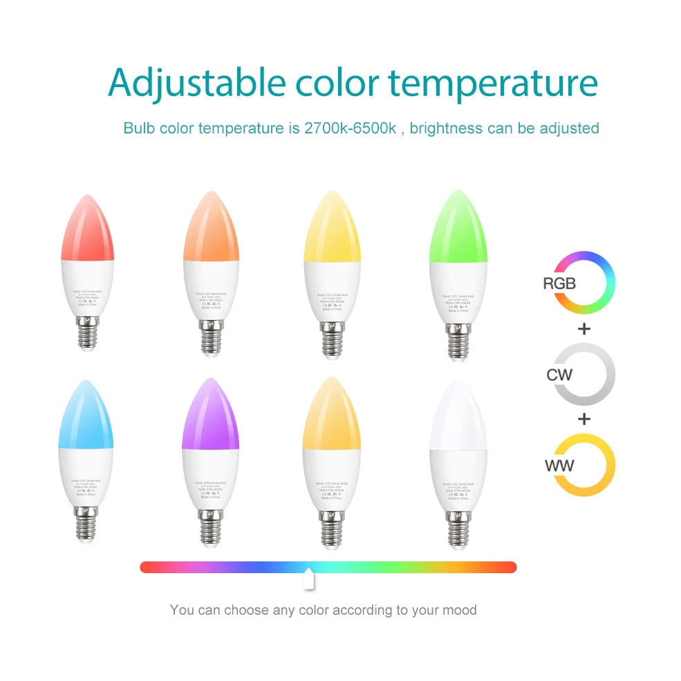 ampoule led intelligente e14 wifi zigbee multicolore blanc moderne minimaliste contrôle app smartphone