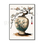 Élégant vase en céramique orné de fleurs de cerisier épanouies sur des branches sinueuses, créant une scène pittoresque de l'esthétique japonaise traditionnelle.