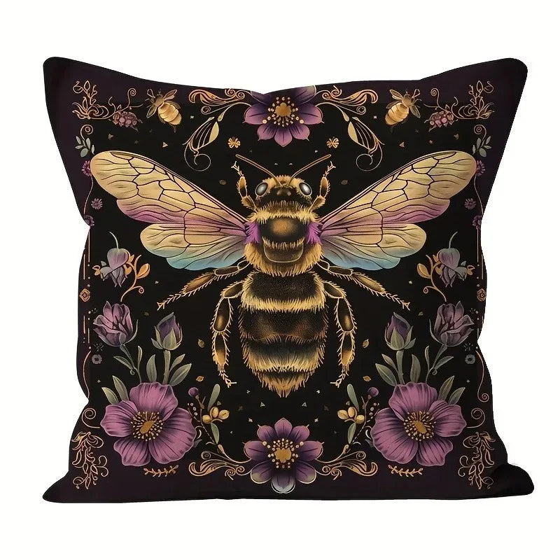 taie d'oreiller abeille vintage fleurs noir polyester lit chambre décoration maison opacité