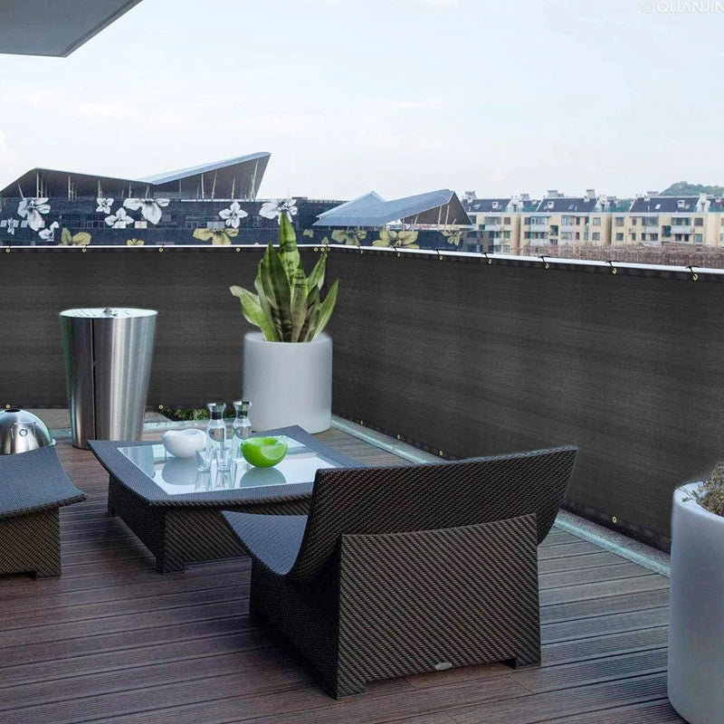 rideau balcon gris toile protection solaire bordure contrastée opacité moderne fonctionnel