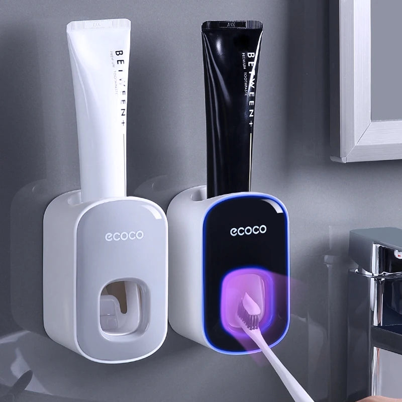 distributeur dentifrice blanc bleu rose moderne adhésif transparent rechargeable