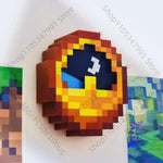 horloge murale pixel art kawaii orange jaune bleu aiguilles cadran vintage rétro