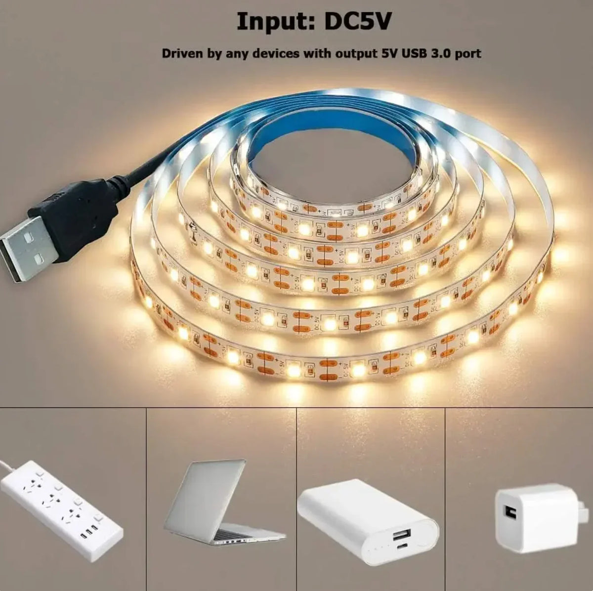 ruban led blanc flexible mètres usb éclairage ambiance maison décoration intérieur adhésif moderne