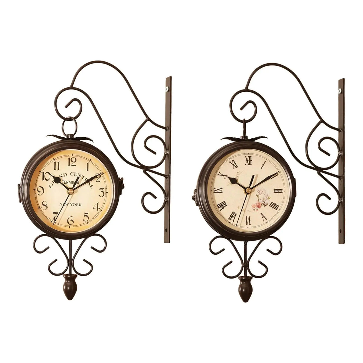 horloge murale double face vintage fleurs chiffres romains métal couloir chambre salonextérieur patio jardincouloir