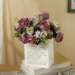 bouquet artificiel soie pivoine rose violet blanc décoration intérieure classique rustique vase transparent