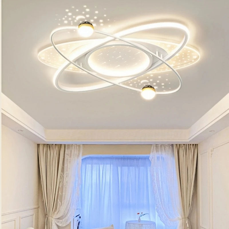 luminaire suspendu moderne étoiles constellation blanc bleu or chambre salon