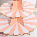 support gâteaux trois étages rayures horizontales jaune rose vert moderne anniversaire mariage événement festive