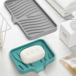 support savon silicone auto drainant moderne gris vert rayures ondulées brosse dents savon bouteille