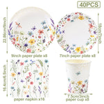 serviettes festives fleurs colorées assiettes verres nappe anniversaire décoration table pâques Blanc multicolore