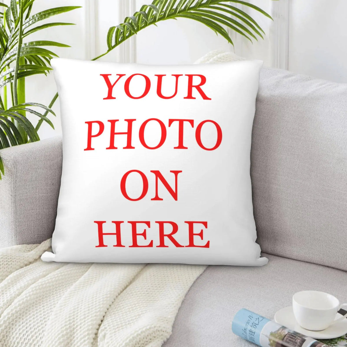housse coussin personnalisable carré moderne lettre rouge zipper blanc deco lit voiture