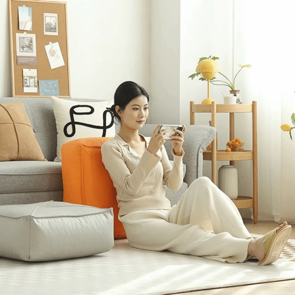 pouf carré moderne simili cuir beige orange vert mousse pe doux anti décubitus minimaliste