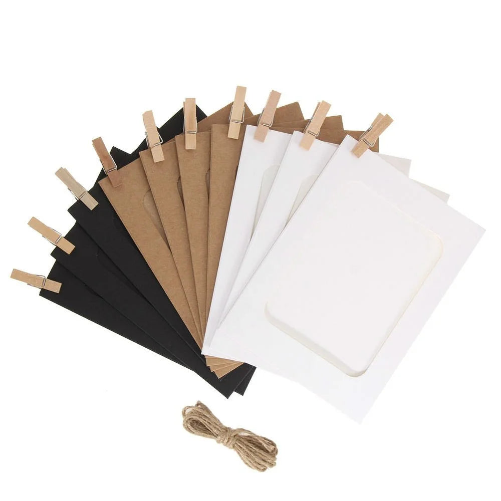 cadres photo papier kraft 10 pièces clips bois décoration murale classique rustique farmhouse chambre