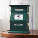 calendrier moderne rétro vert foncé beige clair mat opaque mois jours dates
