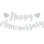 guirlande décorative happy anniversary lettres pailletées coeurs ballons cadeaux gâteau bougies festifs rouge or