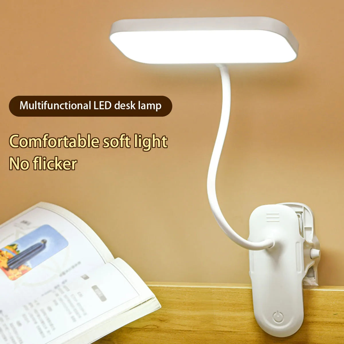 lampe led rechargeable pinces ajustables mode degradé protection yeux moderne blanc mat