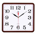 horloge murale carrée quartz aiguille classique cadre marron cadran blanc salon cuisine decoration murale