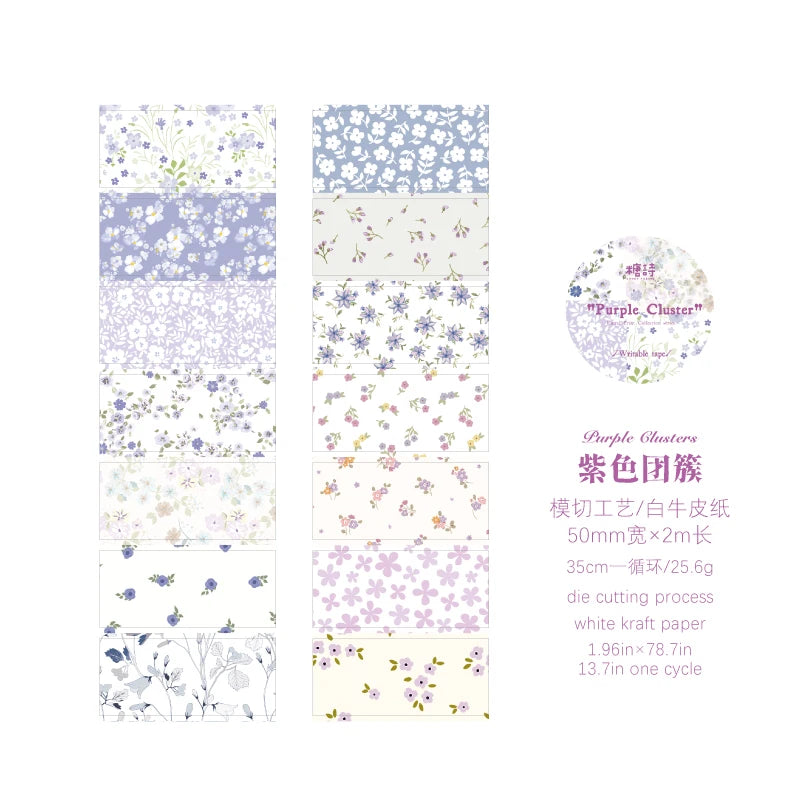 rubans adhésifs décoratifs fleurs vintage blanc bleu vert rose marron violet points floral scrapbooking