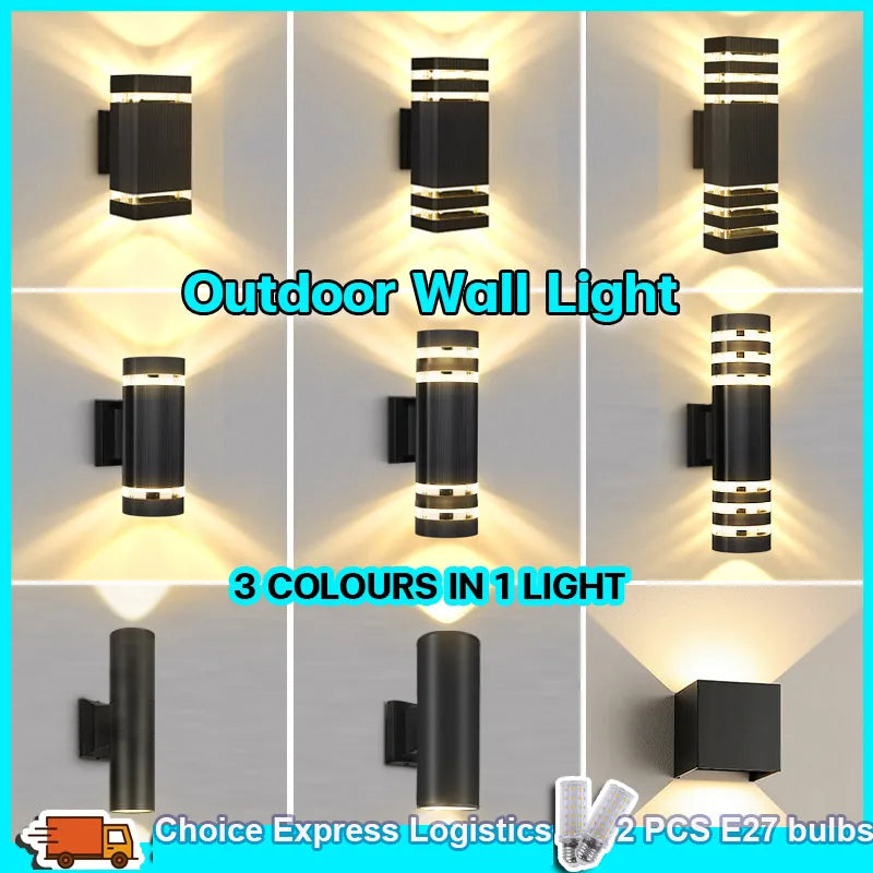 lampe murale extérieure moderne noire rayures horizontales ip65 e27 vis fixations 2000 82000lm