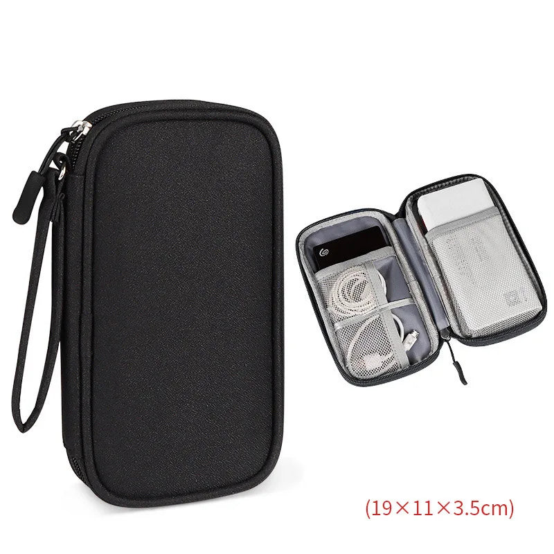 sac rangement accessoires tissu gris clair pratique ecouteurs cable usb chargeur voyage