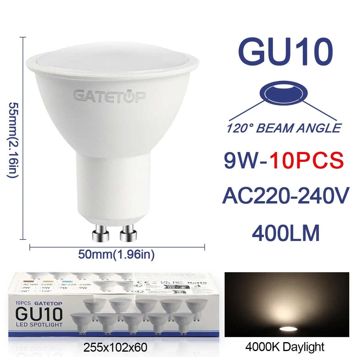 ampoules led gu10 9w blanc chaud 6000k moderne salon 3000k 4000k 25000h
