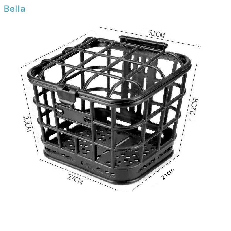 panier avant vélo électrique noir grille ouverte couvercle détachable rangement plastique utilitaire fonctionnel