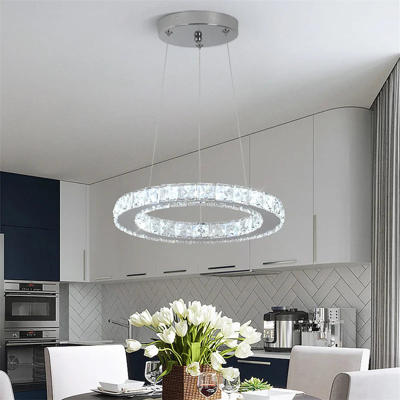 suspension lumineuse moderne cristal cubes acier inoxydable salon salle manger éclairage intérieur