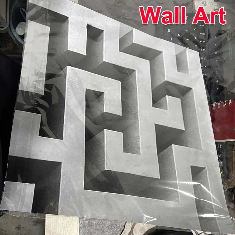 autocollants muraux 3d effet illusion optique motif labyrinthe gris contemporain adhésif amovible salon beautification