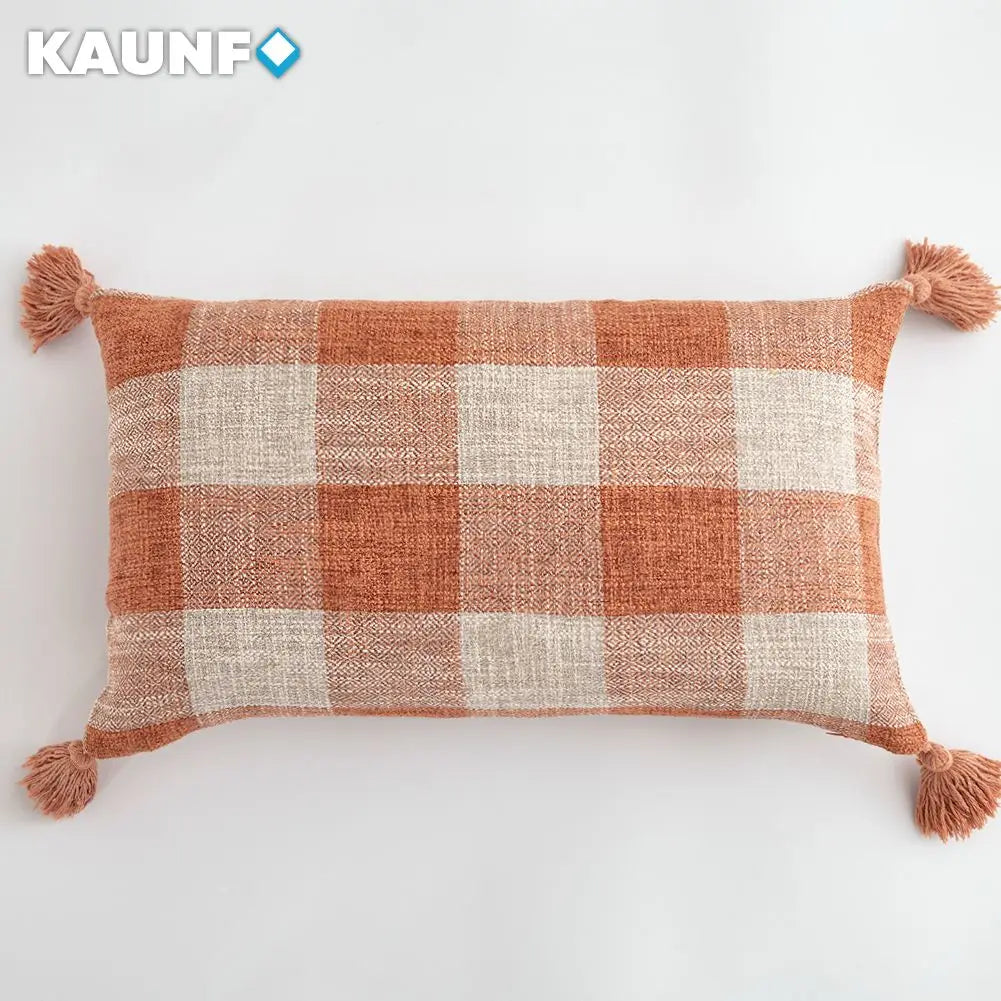 housses coussins carreaux beige blanc rustique 30x50cm 45x45cm décor canapé lit chaise voiture