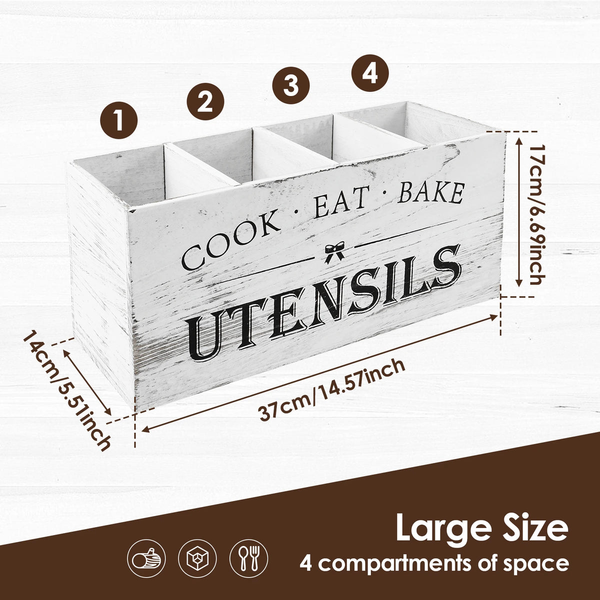 boîte ustensiles bois naturel rustique moderne compartiments ustensiles gris organisateur cuisine