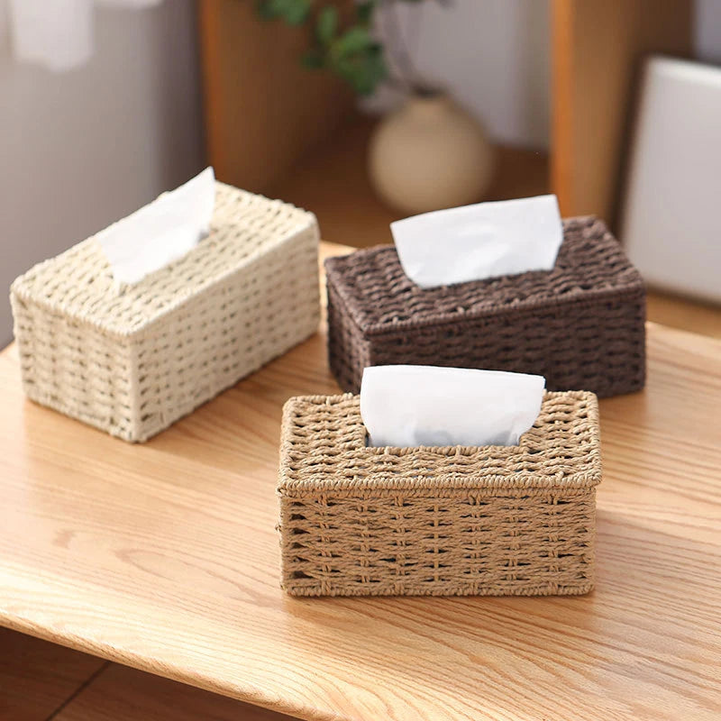 boîte mouchoirs tissage paille rustique beige naturelle salon décoration