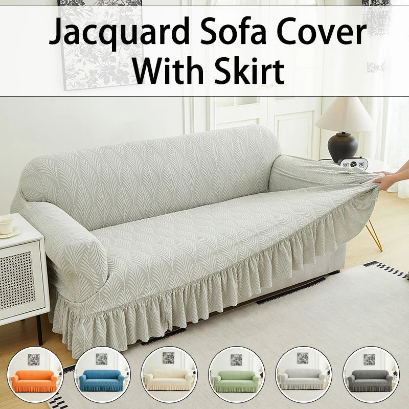 housse canapé gris clair jacquard motif feuilles stylisées élastique protection banc