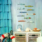 poissons bois bleu vert orange artisanal décoratif maison salle bain adhésif