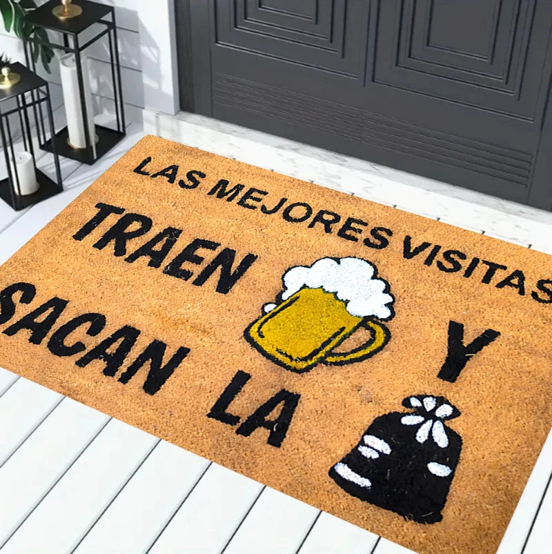 tapis d'entrée moderne motif bière welcome antidérapant extérieur salon marron noir blanc
