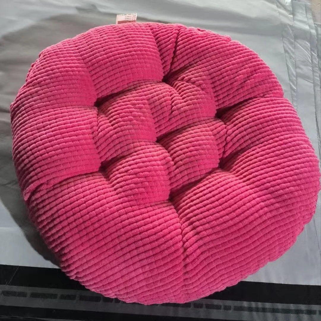coussin chaise rond velours côtelé rose doux assise sol tabouret