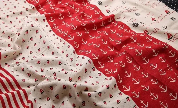 tissu marin motif ancre voilier vague coton biodegradable respectueux environnement 50x110cm