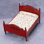 lit miniature classique bois marron clair matelas tête lit tissu uni blanc chambre poupée