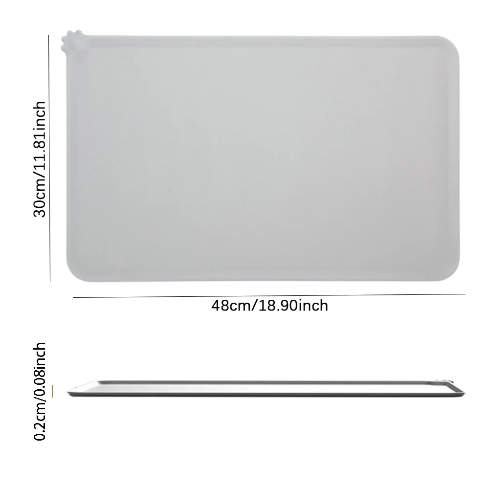 tapis alimentation animaux silicone antidérapant gris noir moderne deux bols patte relevé