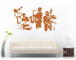 sticker mural musiciens instruments jazz noir jaune rose bleu orange artiste solide carrelage mur