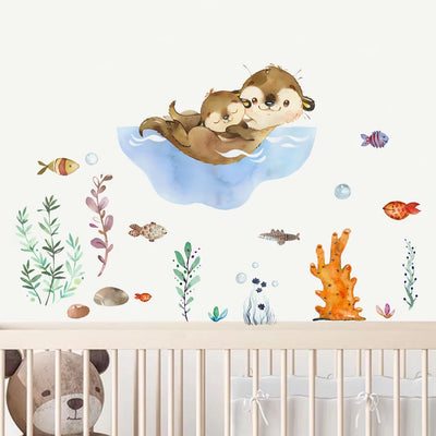 Sticker mural loutre et animaux marins pour chambre bébé