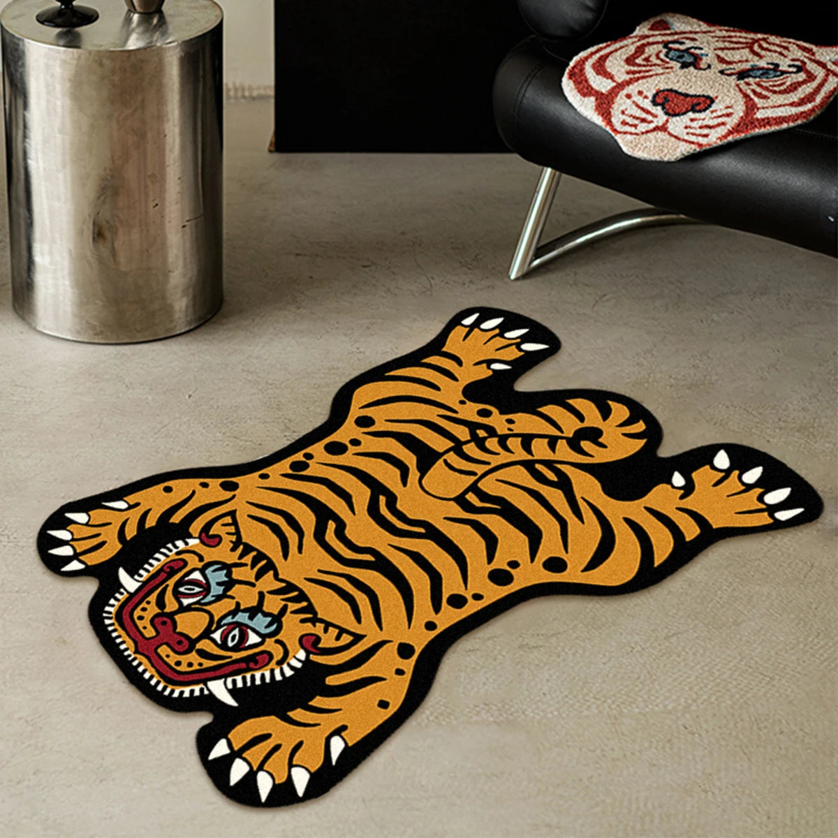 tapis moderne orange noir tigre stylisé résistant l'usure antidérapant waterproof 50x80cm chambre salon