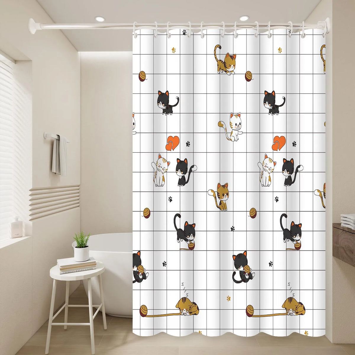 rideau douche enfant dessins animés chats mignons moderne opacité lignes horizontales verticales