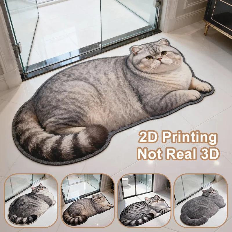 tapis chat imprimé 2d moderne gris noir blanc antidérapant polyester intérieur salon chambre cuisine