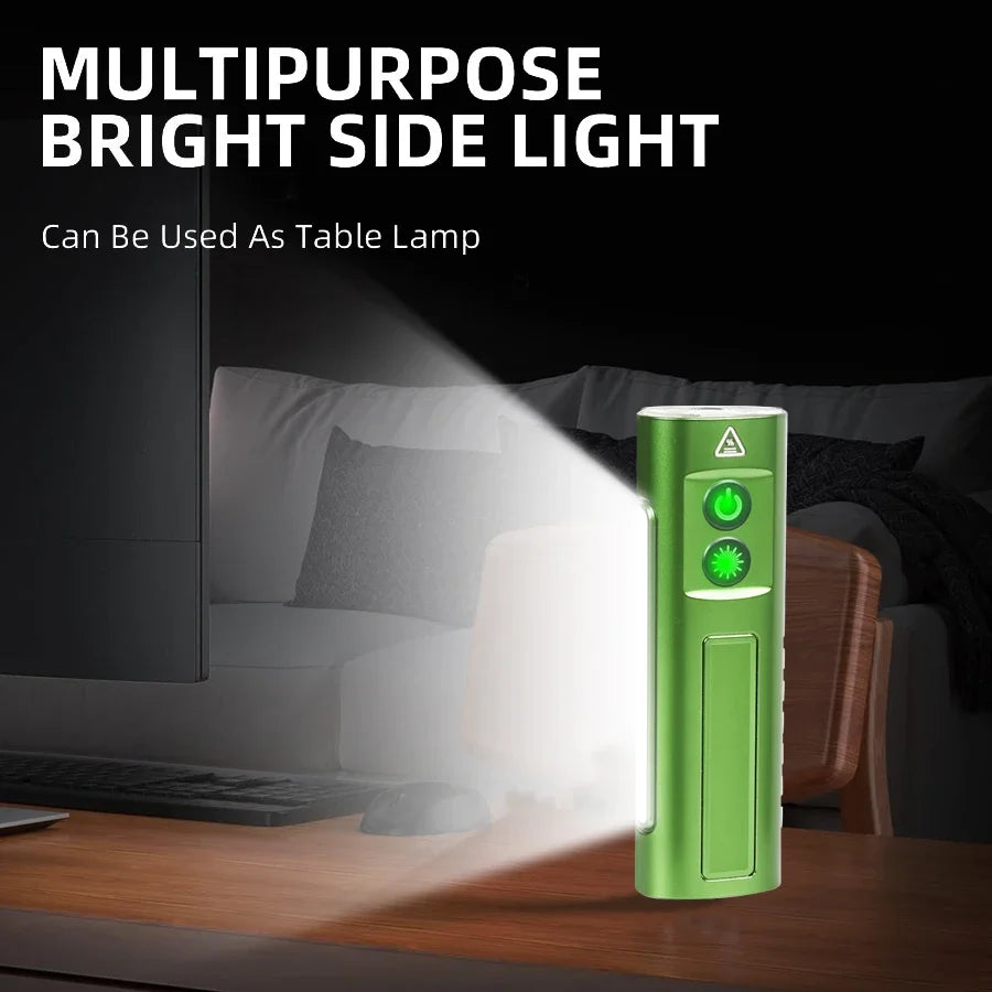 lampe torche multifonction vert moderne clips magnétiques rechargeable usb étanche camping randonnée