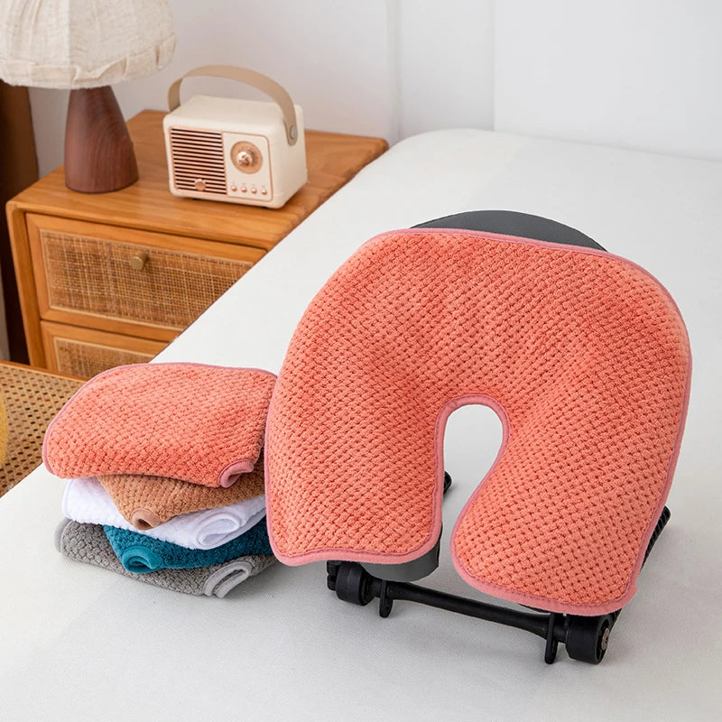 coussin soutien cervical bleu gris marron tissé points clips fixation confortable ergonomique