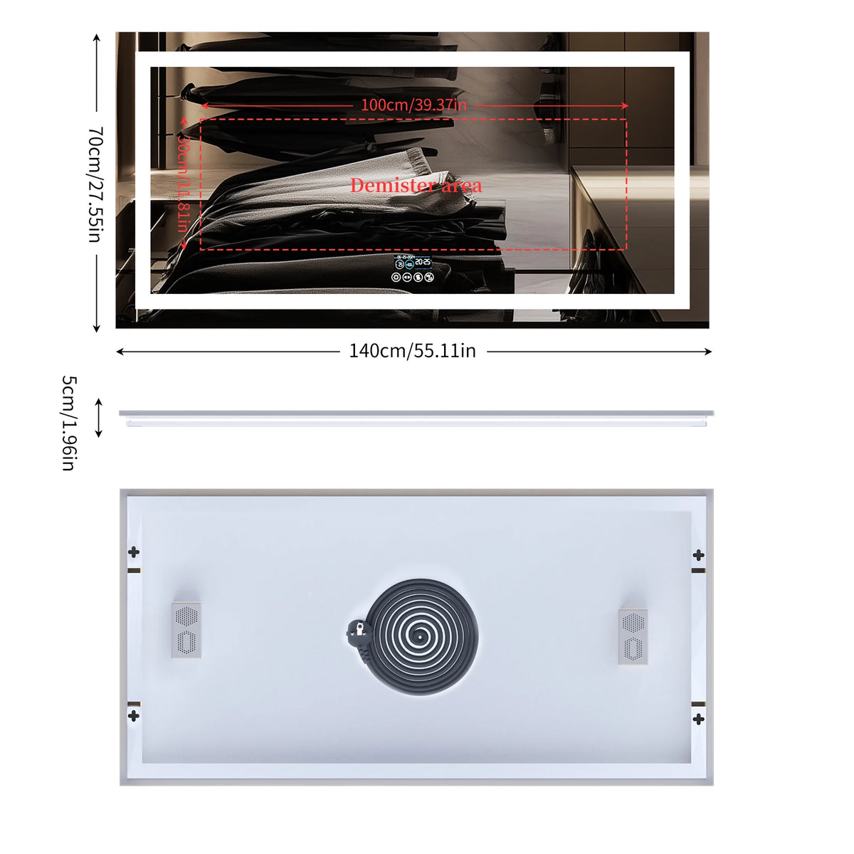 miroir lumineux moderne marbre blanc noir antibuée led bluetooth défog couleurs