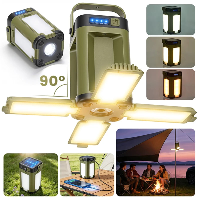 lampe camping rechargeable vert olive led pratique moderne chargeur solaire port usb multiple modes